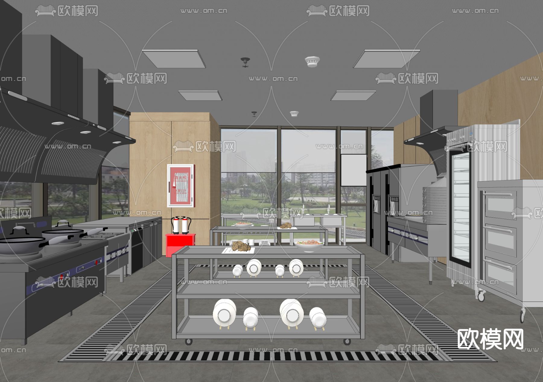 现代酒店后厨su模型下载（渲染图3）