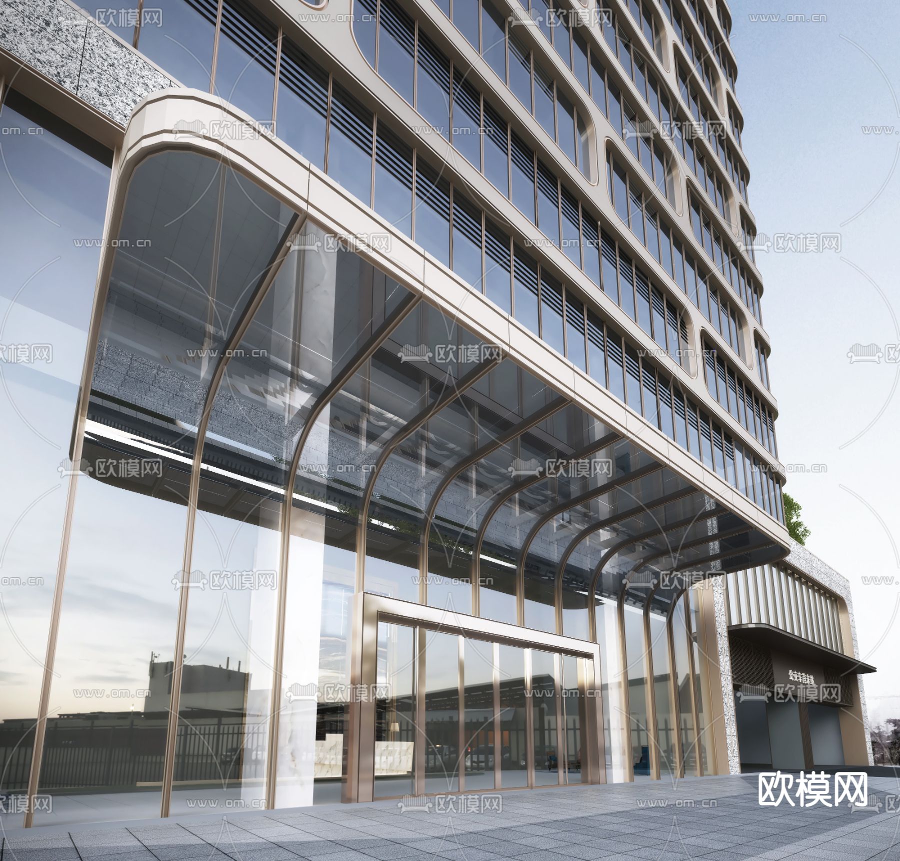 现代酒店建筑外观su模型下载（渲染图2）