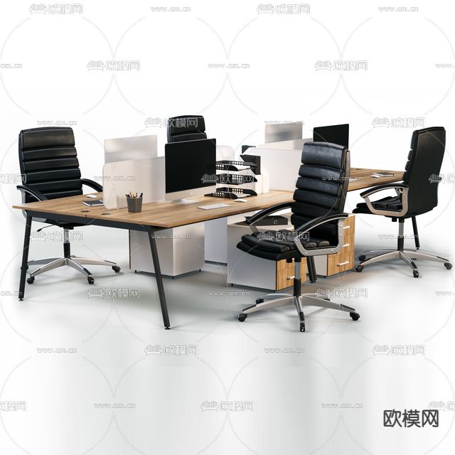 现代简约实木办公卡座免费3d模型下载