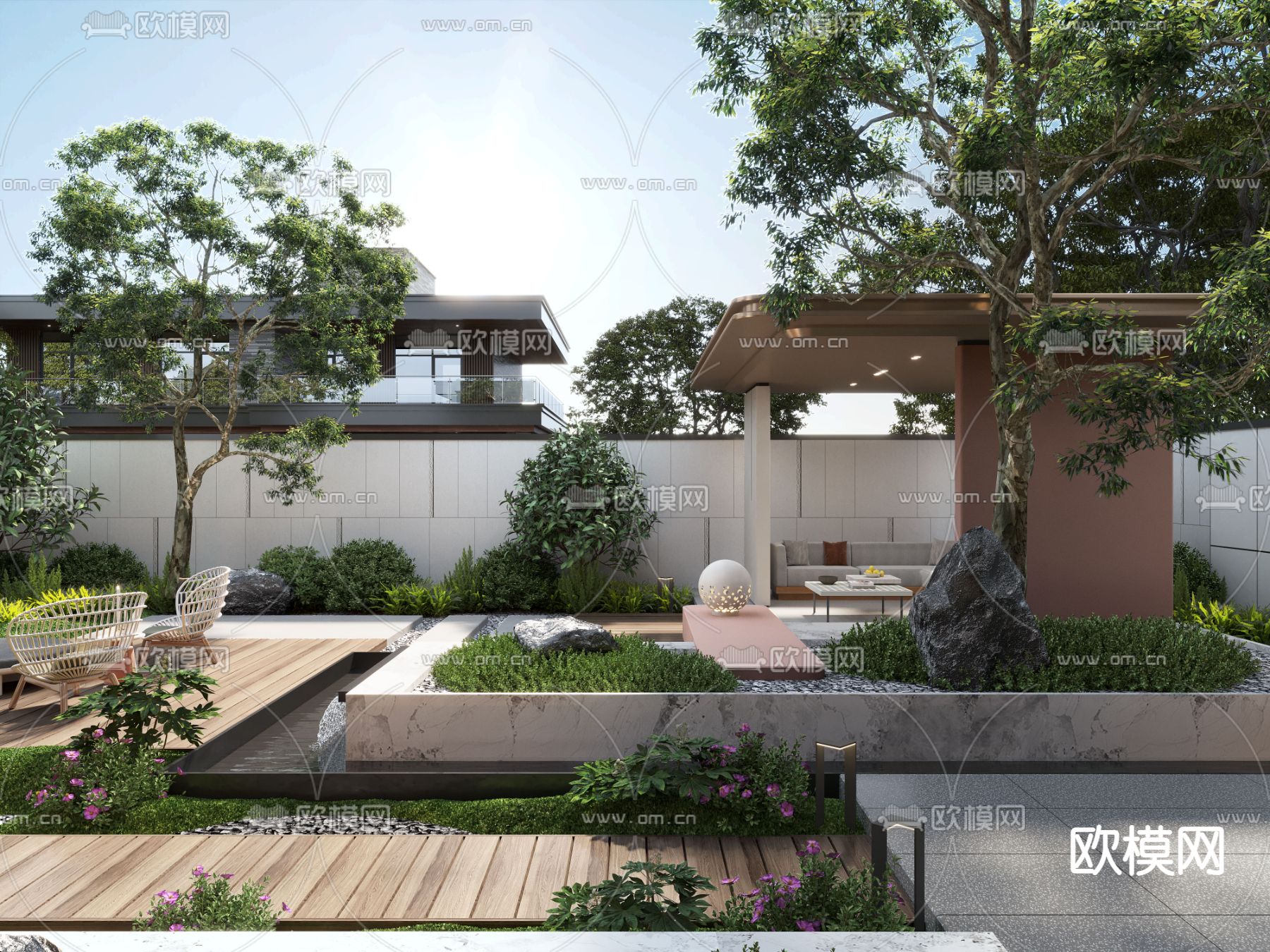 现代别墅庭院 阳台花园3d模型下载（渲染图3）
