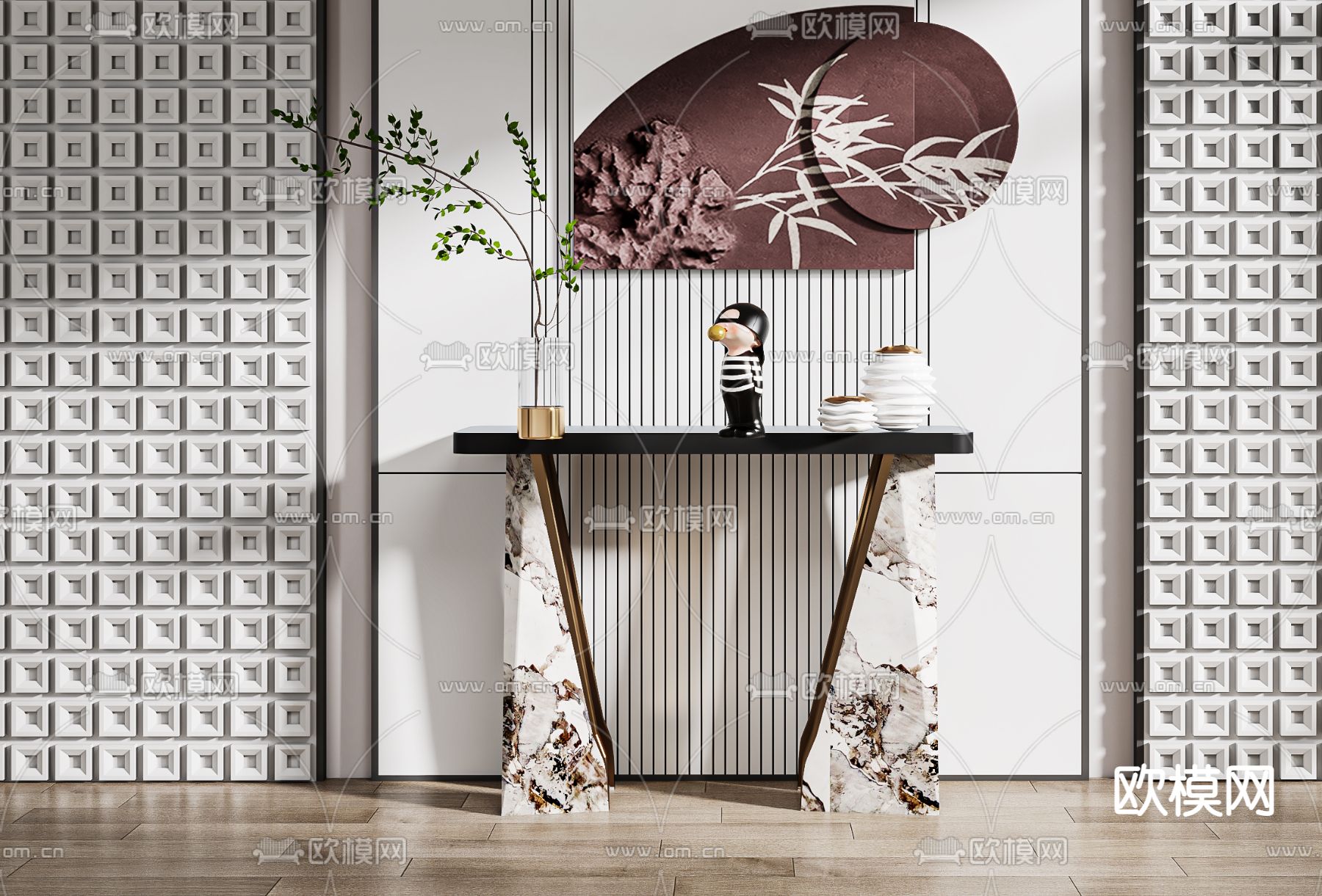 新中式端景台 条案3d模型下载（渲染图4）