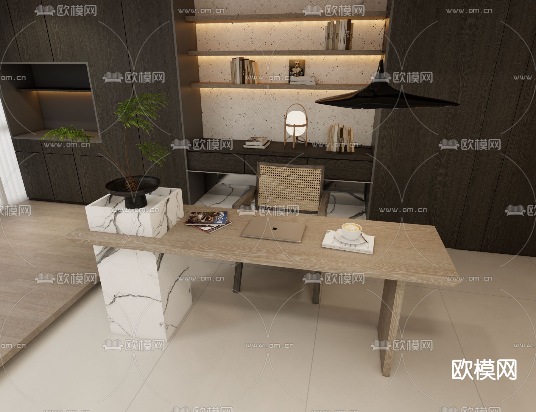 现代书桌椅su模型下载（渲染图1）
