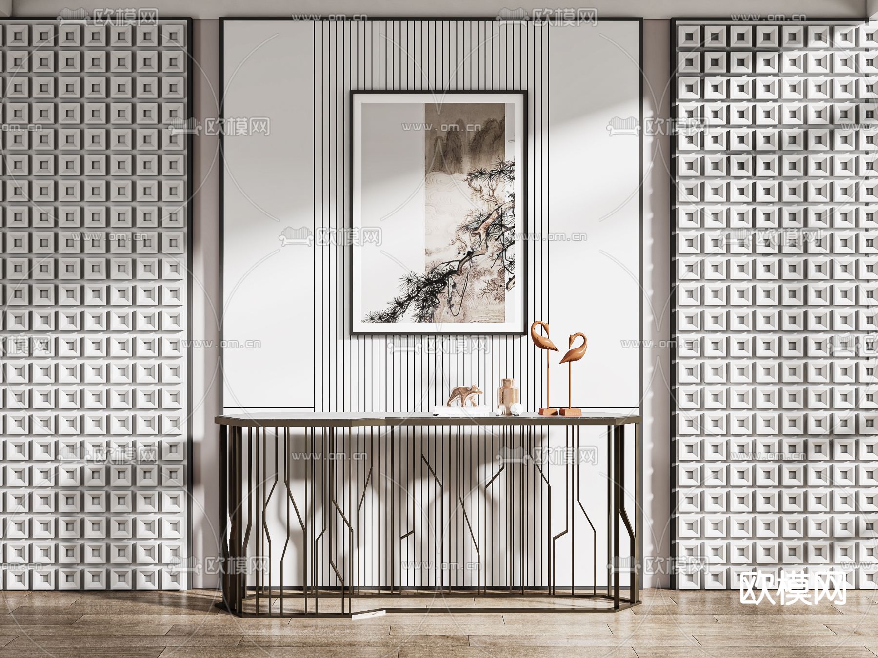 新中式端景台 条案3d模型下载