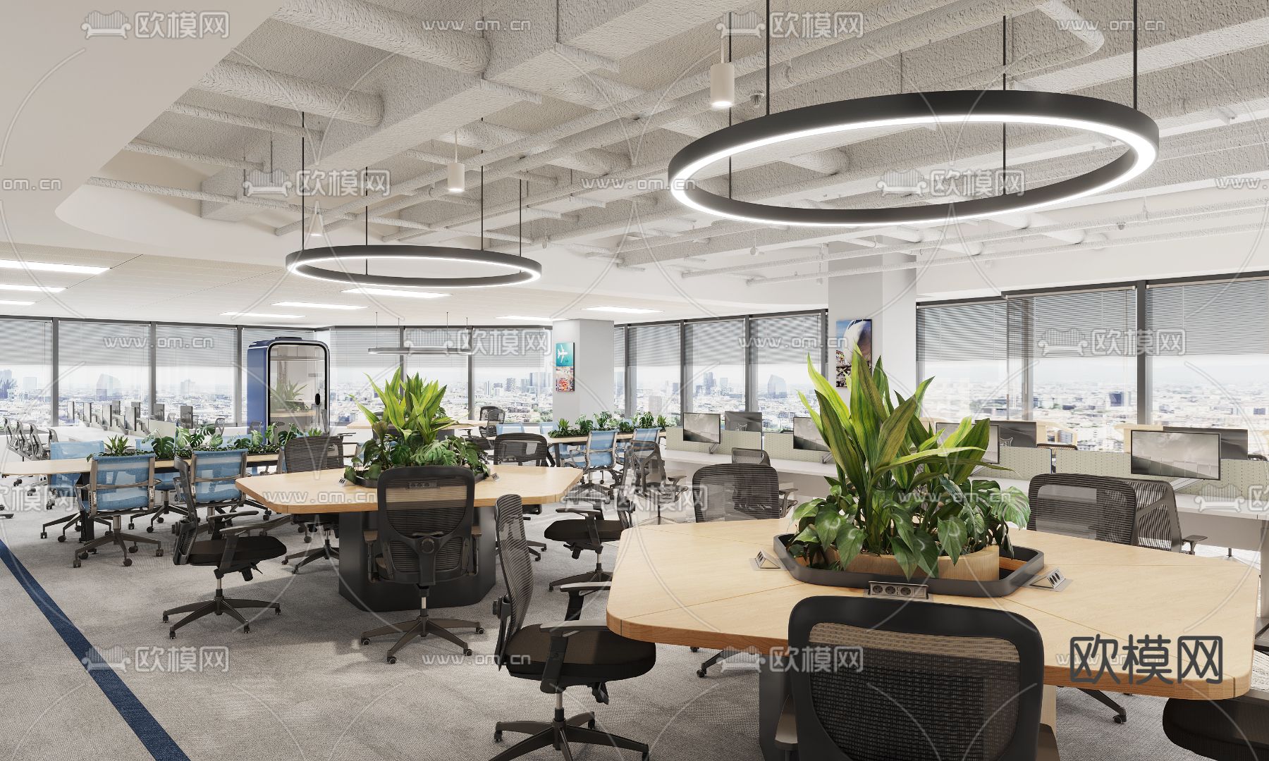 敞开式办公区 办公室3d模型下载_ID13030208_3dmax免费模型-欧模网