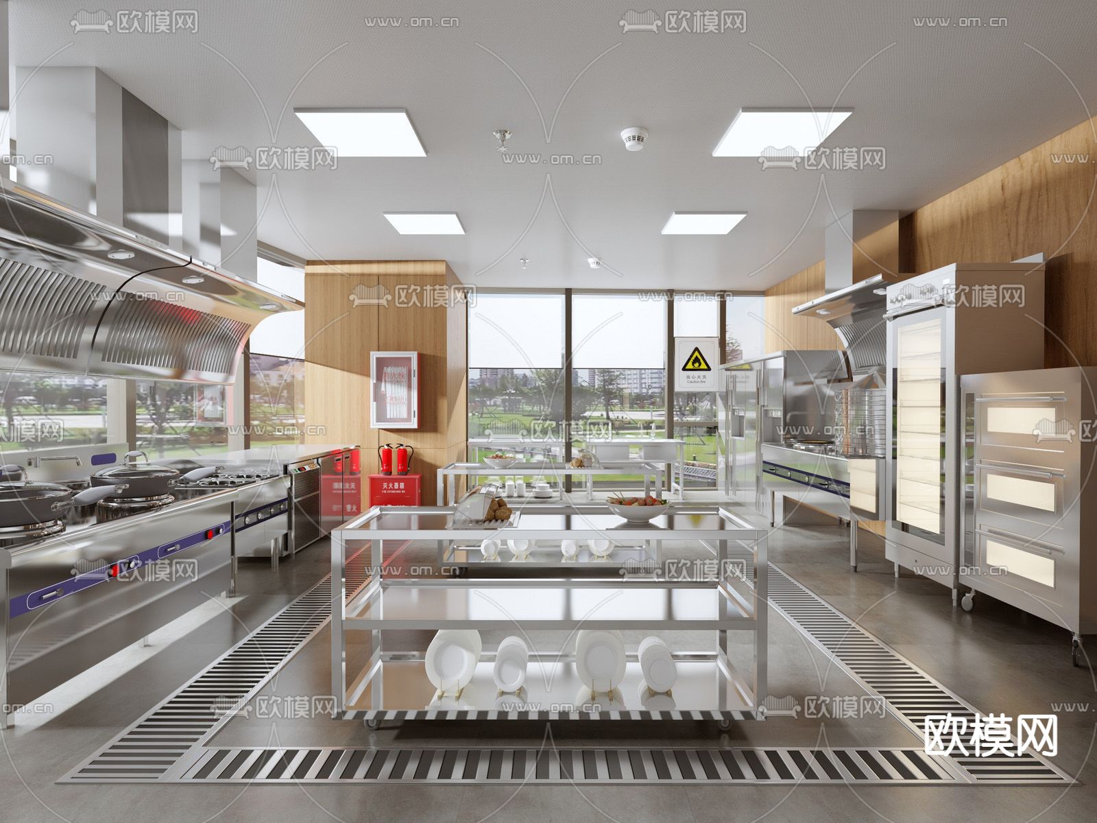 现代酒店后厨su模型下载（渲染图1）