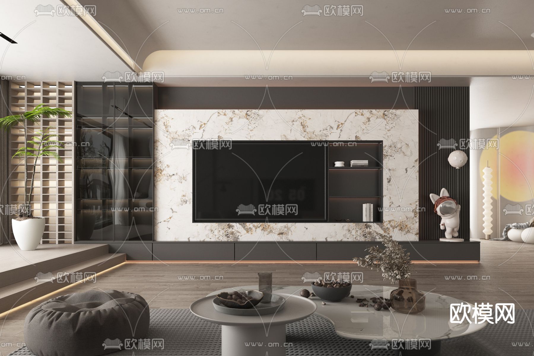 现代电视背景墙3d模型下载