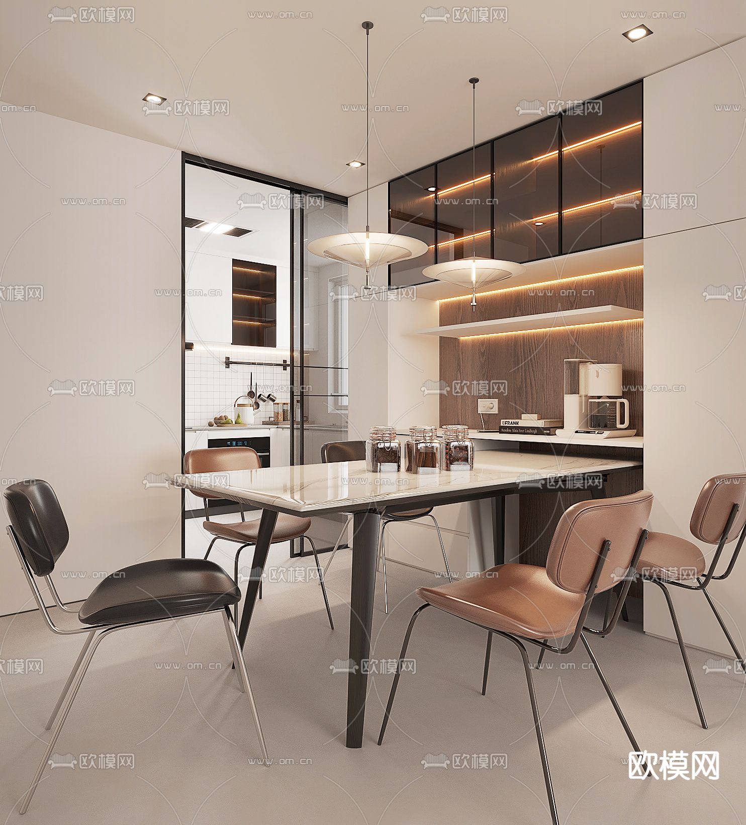 奶油风餐厅3d模型下载