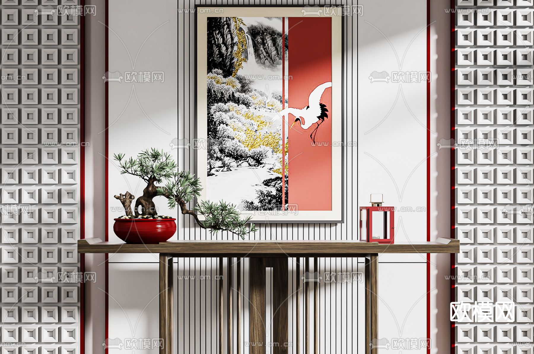 新中式端景台 条案3d模型下载（渲染图4）