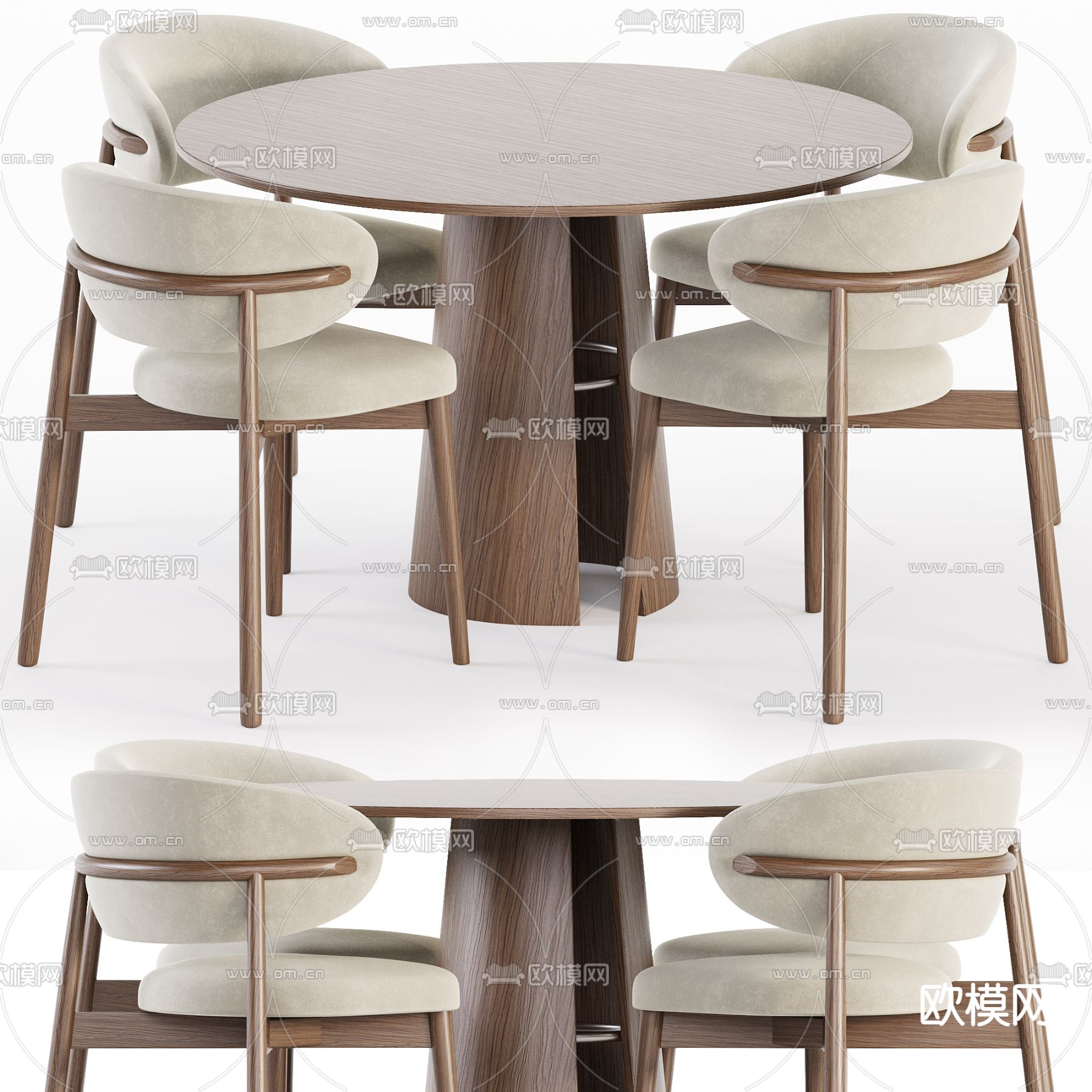 Oleandro Chair set 圆形餐桌椅3d模型下载（渲染图3）