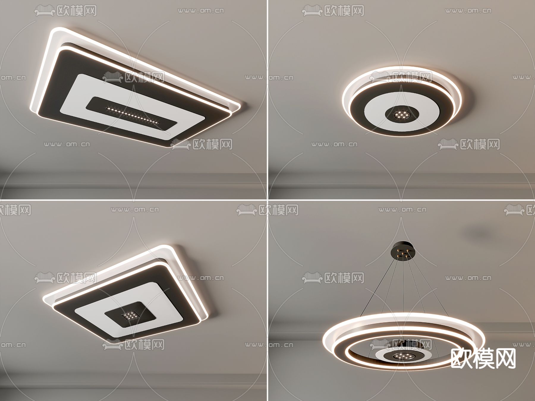 现代吸顶灯su模型下载（渲染图1）