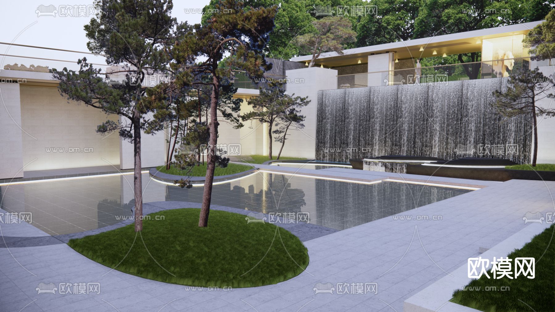 新中式下沉庭院su模型下载（渲染图4）