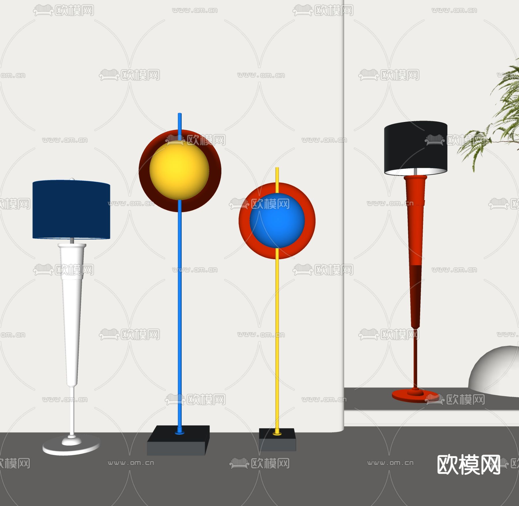 孟菲斯风落地灯su模型下载（渲染图2）