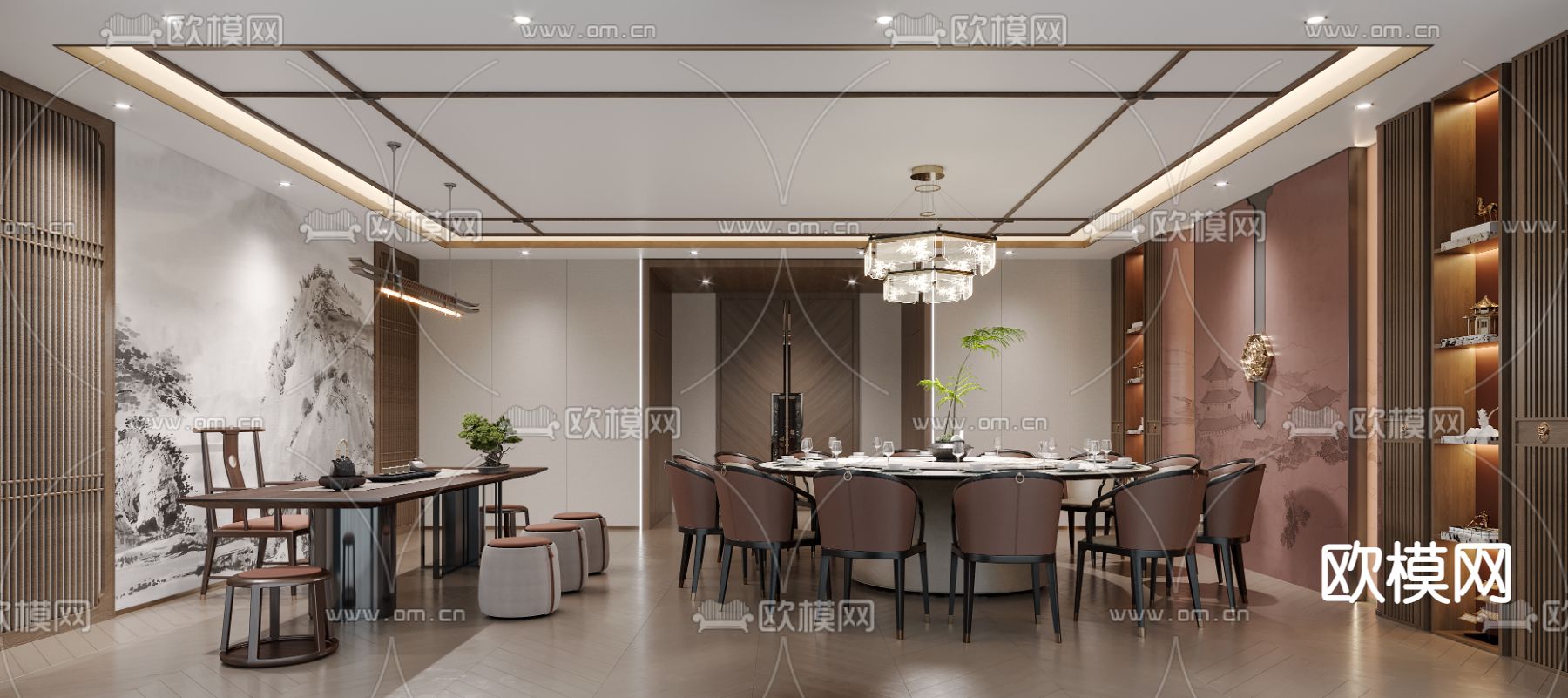 中餐厅包厢 包房 包间3d模型下载_ID13028904_3dmax免费模型-欧模网
