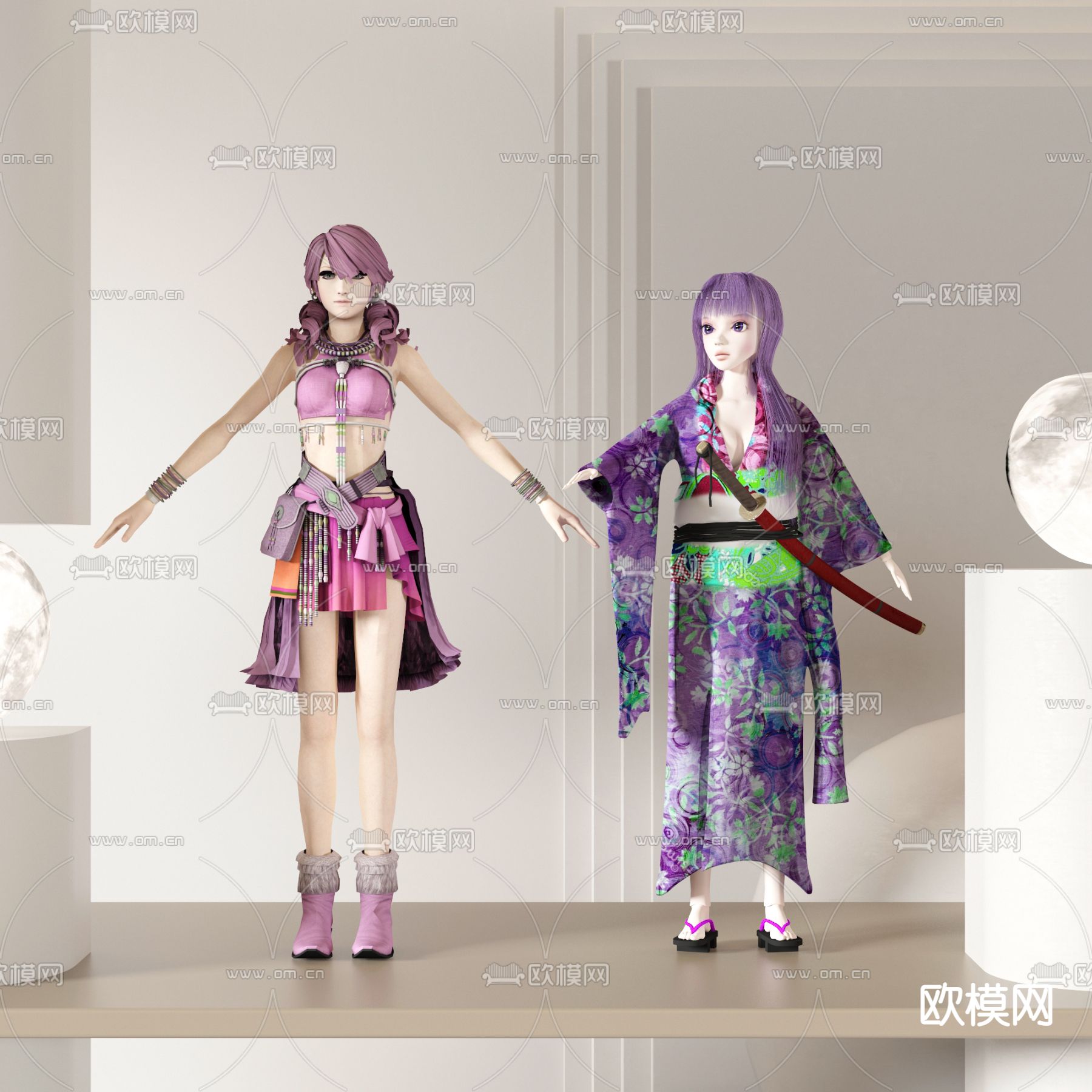 动漫游戏 美女角色 3d模型下载