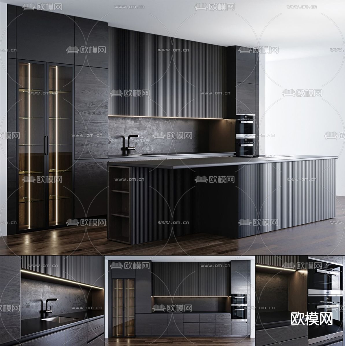 暗黑风中岛橱柜3d模型下载（渲染图1）