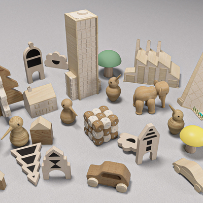  现代积木 儿童玩具su模型 