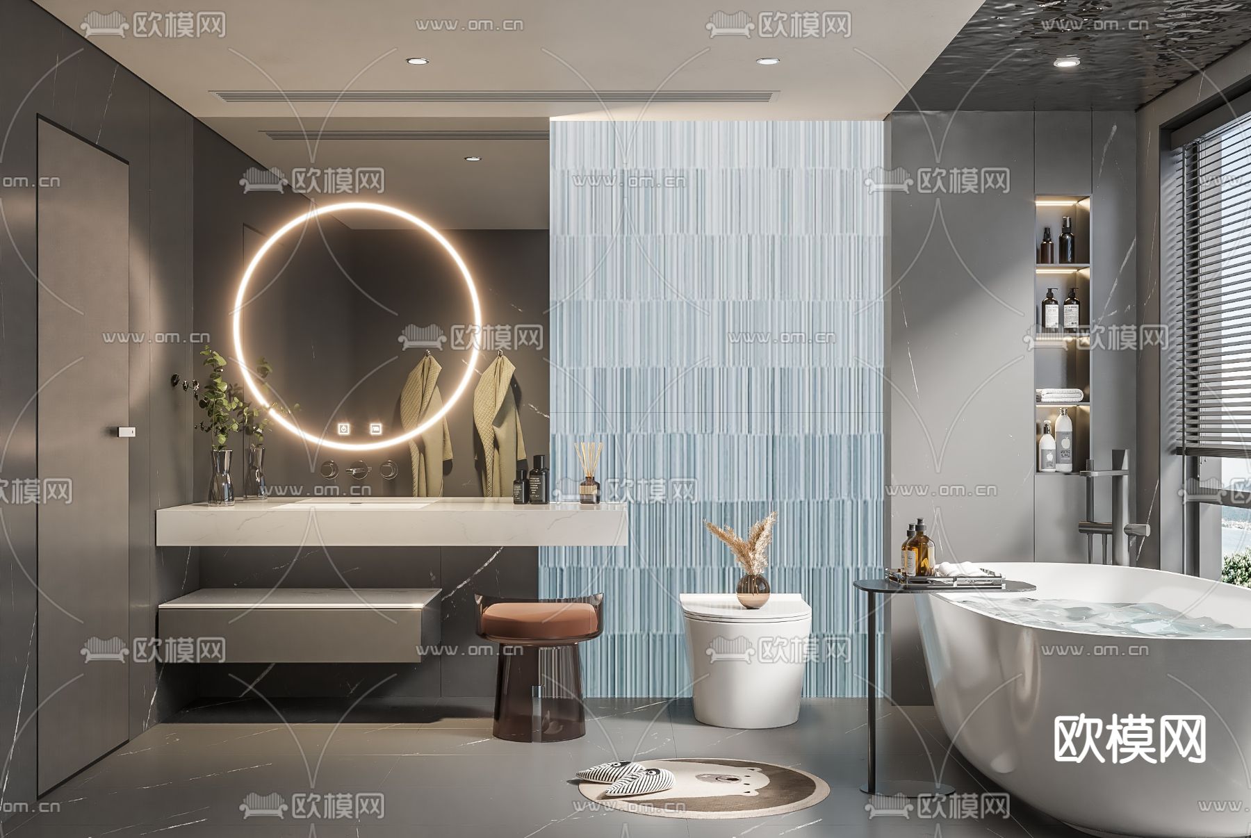 高级灰卫生间 浴室3d模型下载