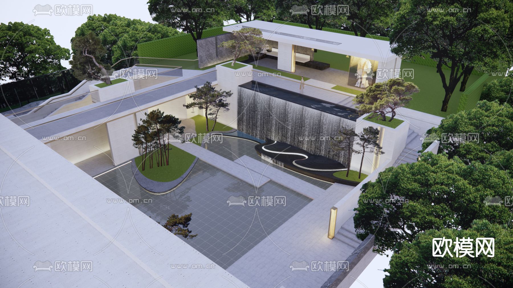 新中式下沉庭院su模型下载（渲染图1）