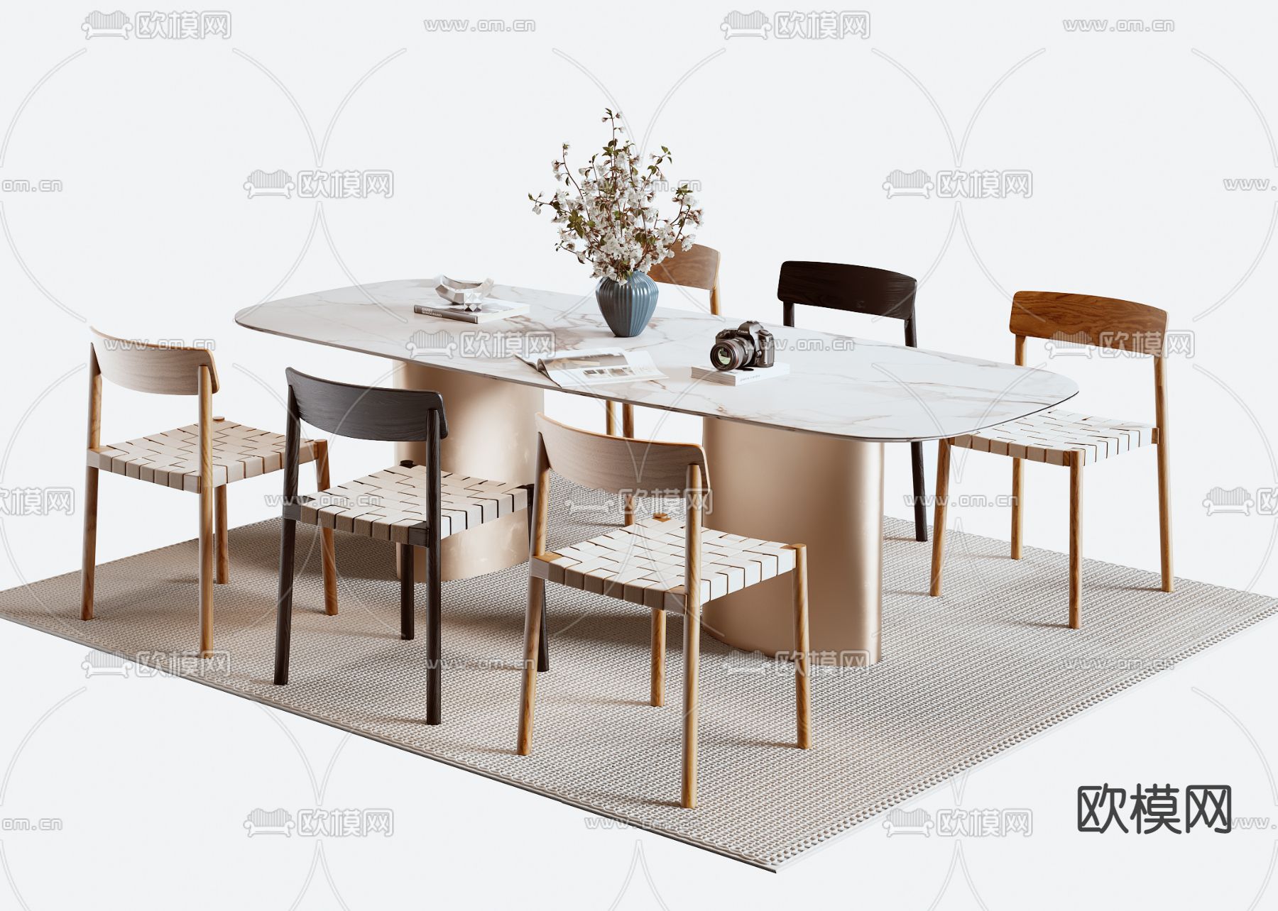 Pertica 大理石餐桌椅3d模型下载