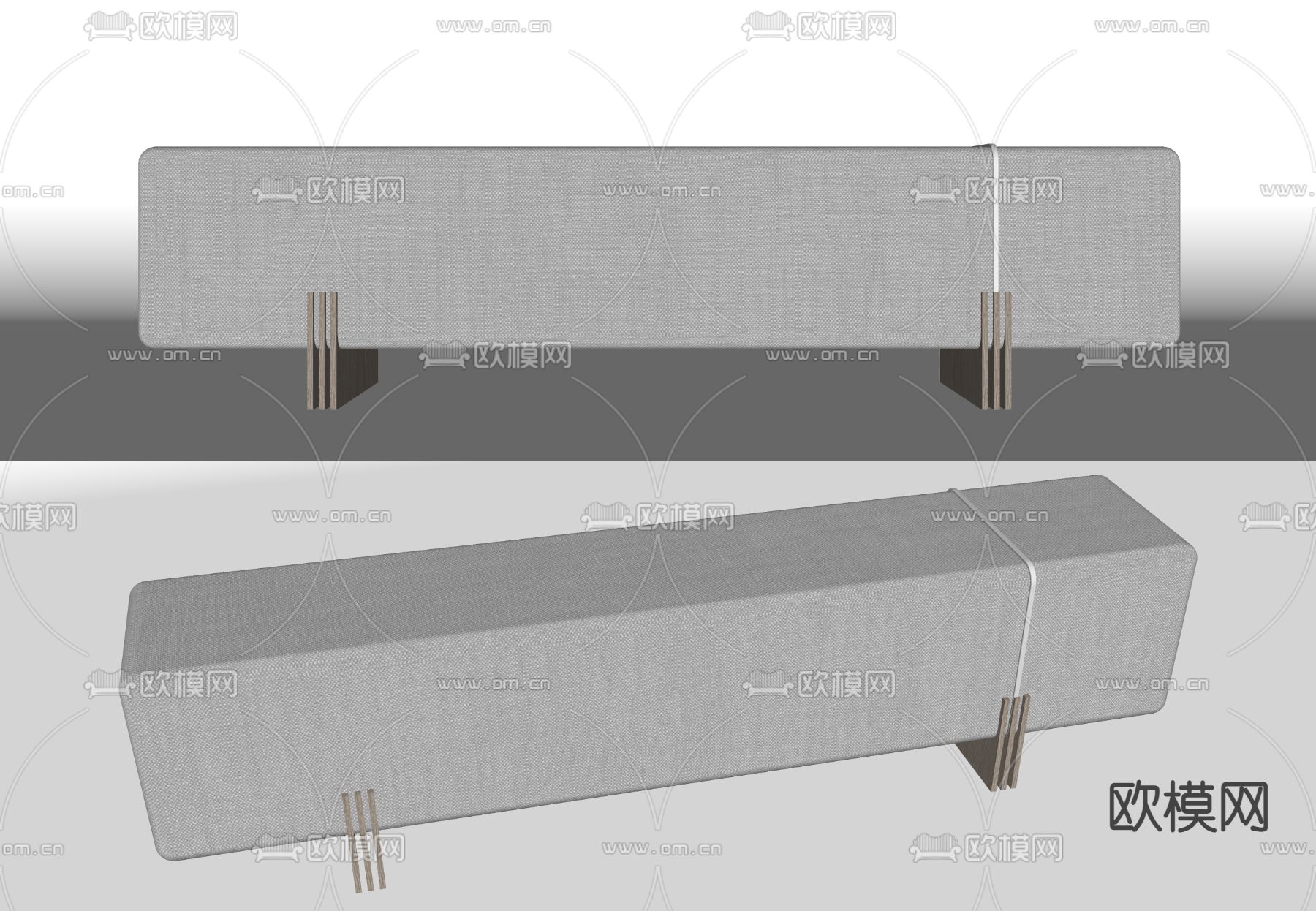现代床尾凳su模型下载（渲染图2）