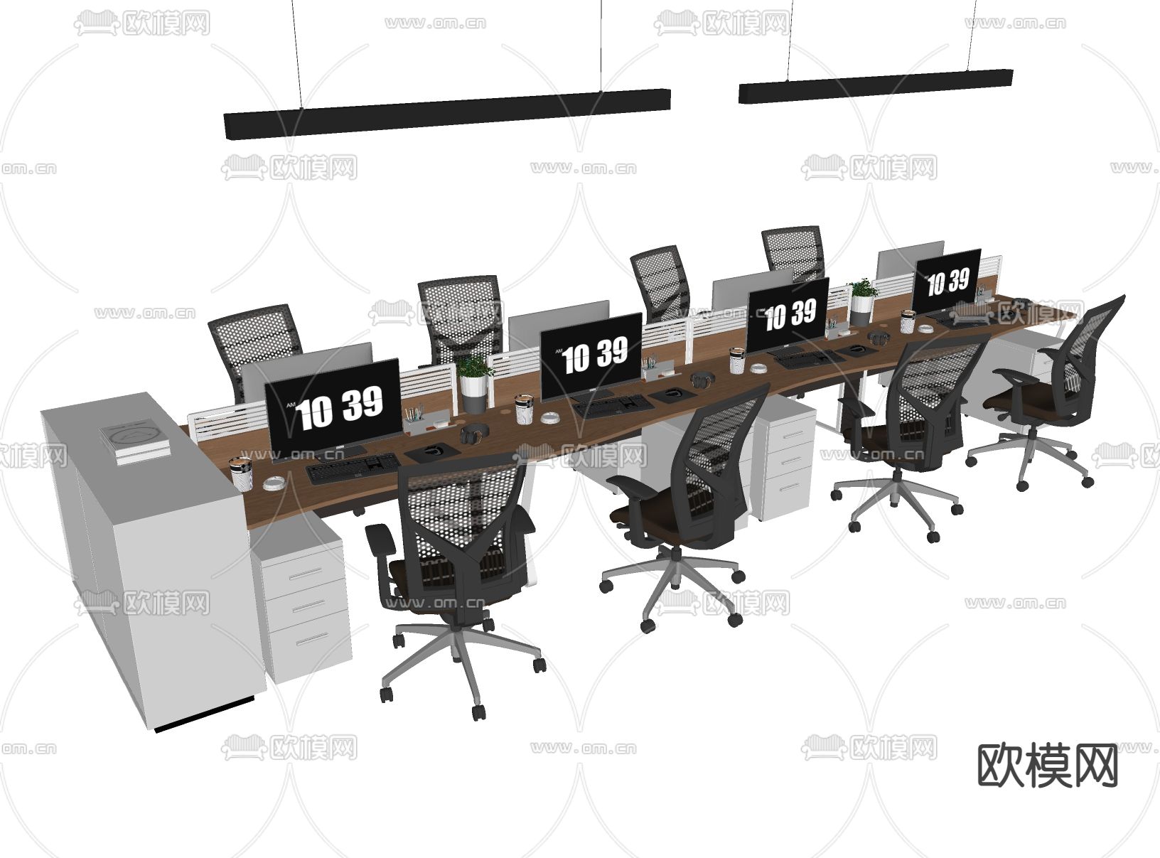现代卡位办公桌椅su模型下载（渲染图2）