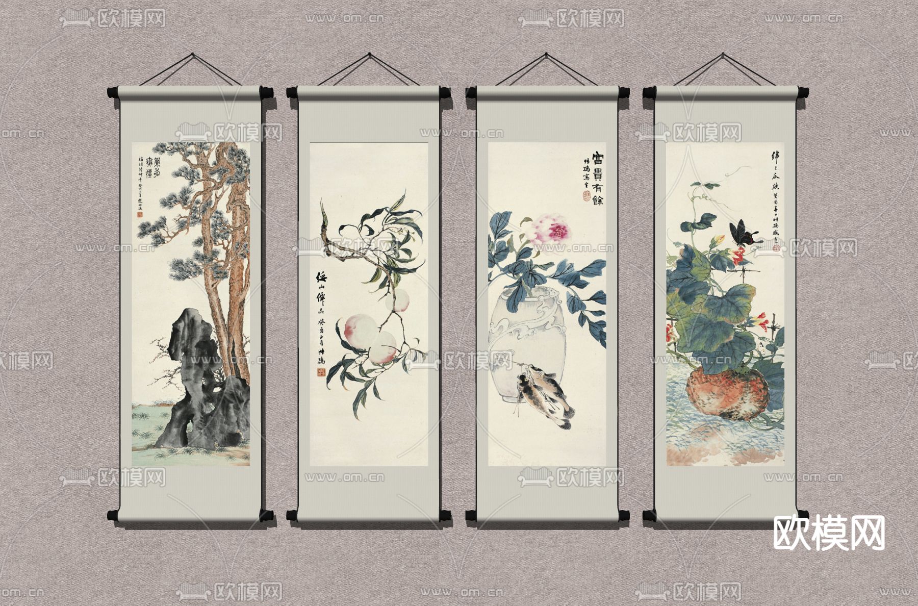 中式装饰挂画su模型下载