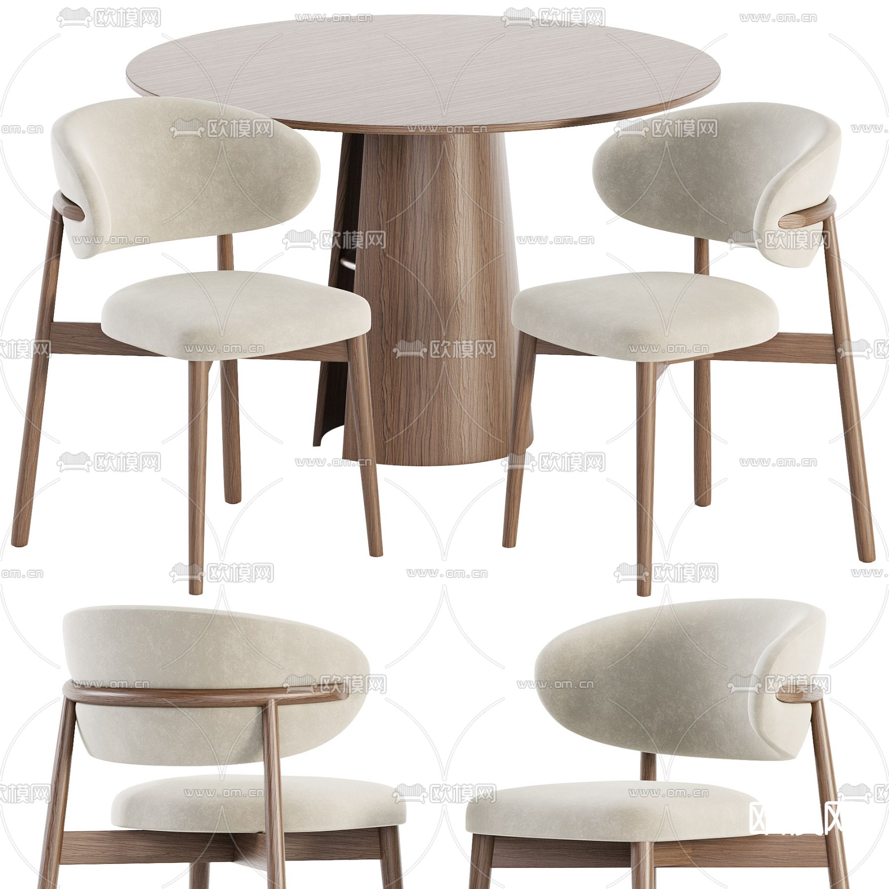 Oleandro Chair set 圆形餐桌椅3d模型下载（渲染图1）