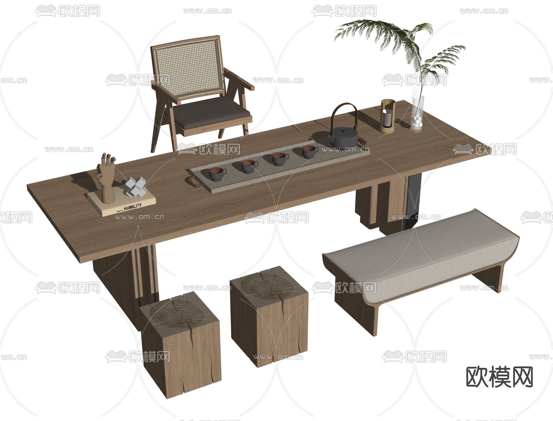 现代茶桌椅su模型下载（渲染图2）