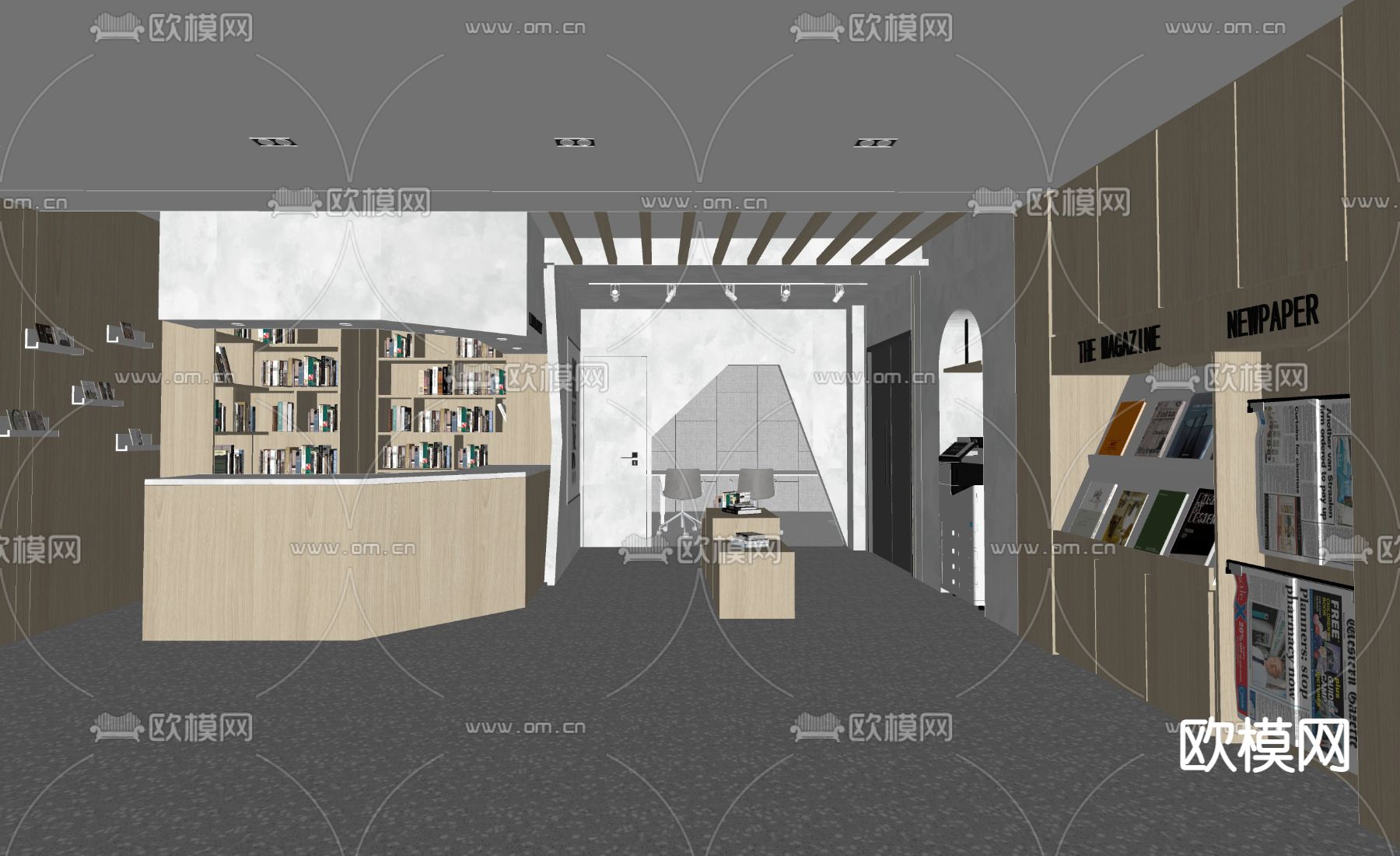现代图书馆 阅览室su模型下载（渲染图2）