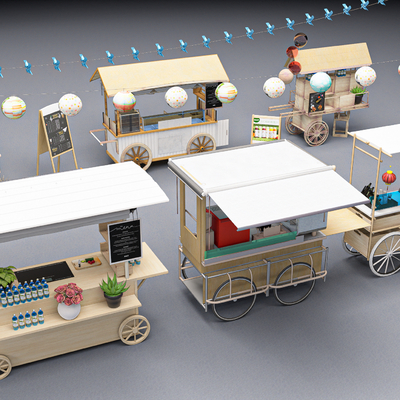  现代摊位 售货摊 售货亭su模型 