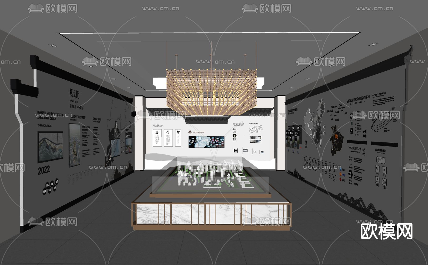 新中式文化展厅su模型