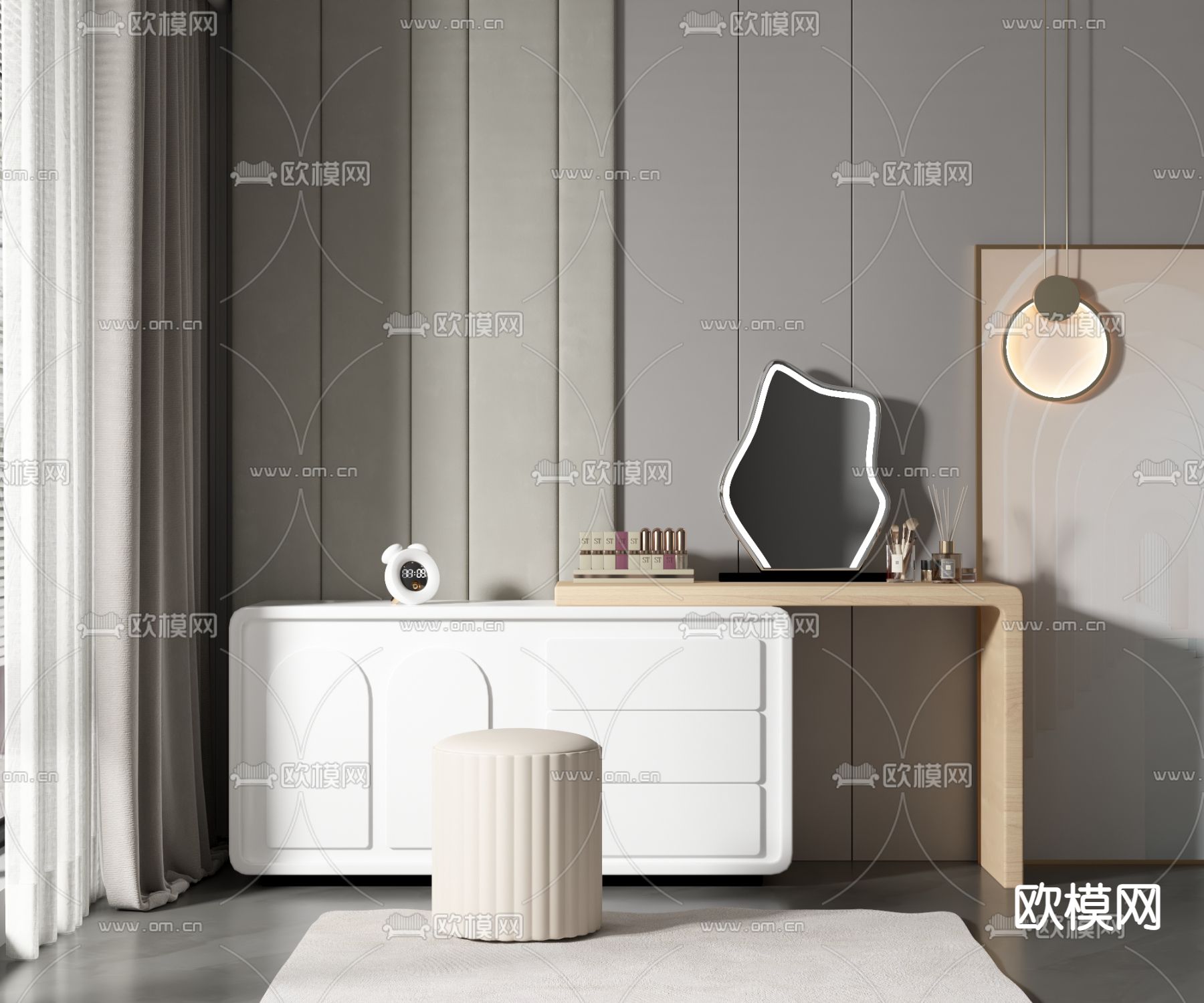 现代梳妆台su模型下载（渲染图1）