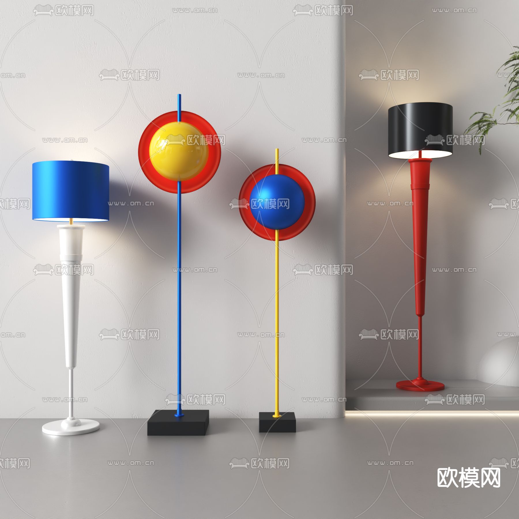 孟菲斯风落地灯su模型下载（渲染图1）