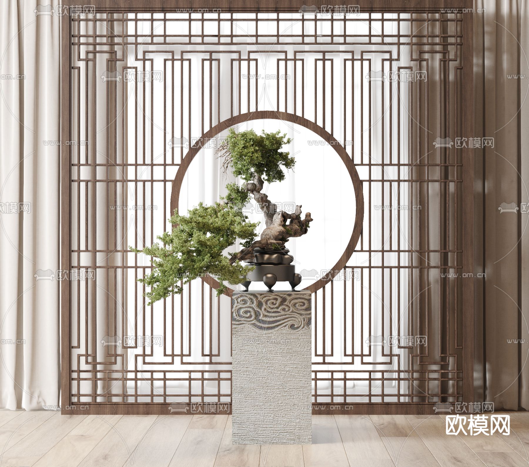 新中式绿植盆栽 盆景3d模型下载_ID13029812_3dmax免费模型-欧模网