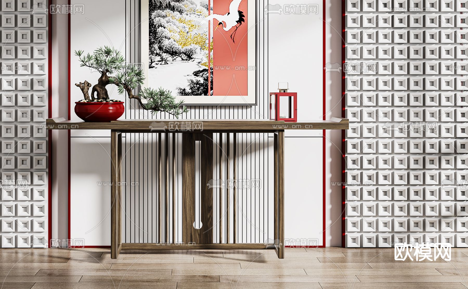 新中式端景台 条案3d模型下载（渲染图3）