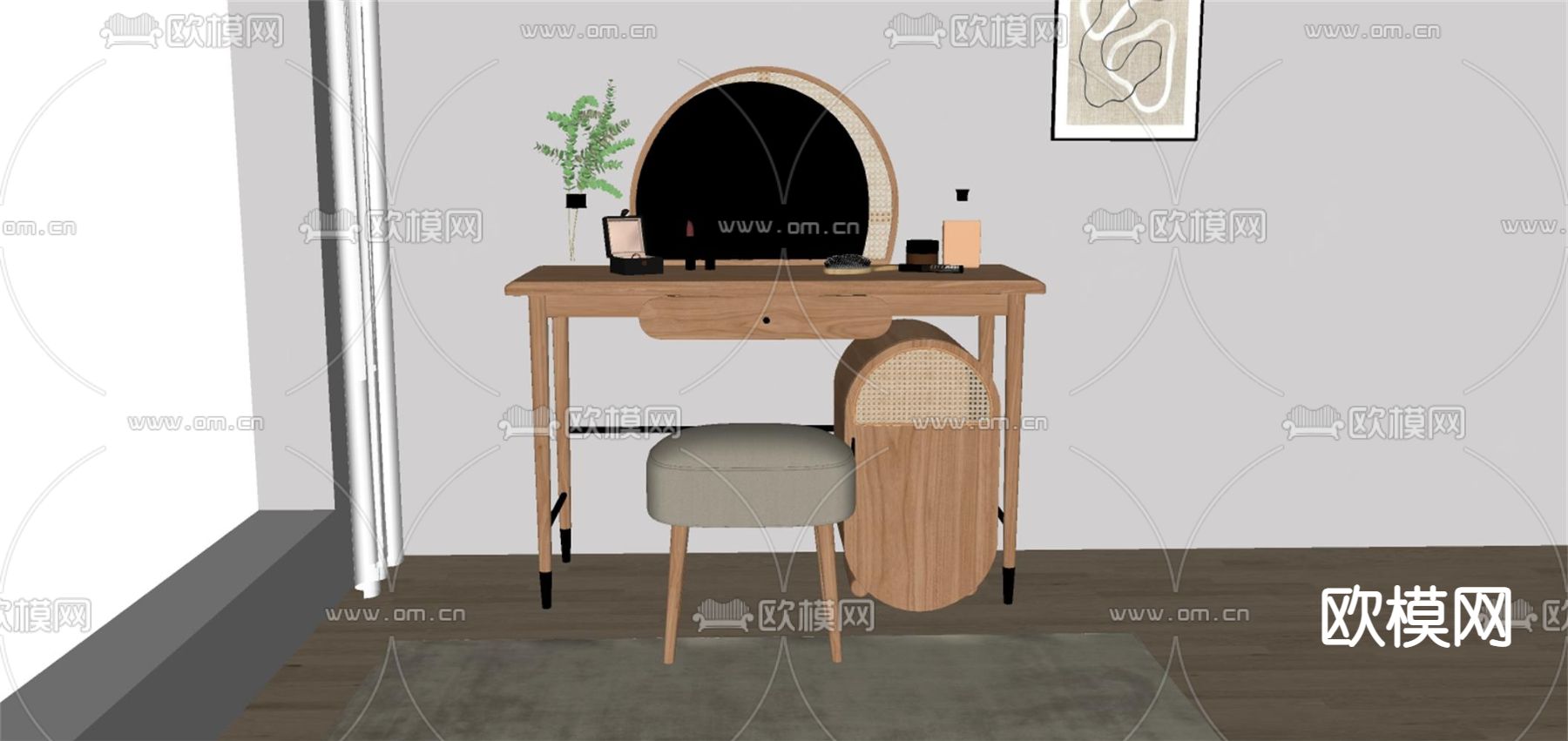 北欧梳妆台su模型下载（渲染图2）