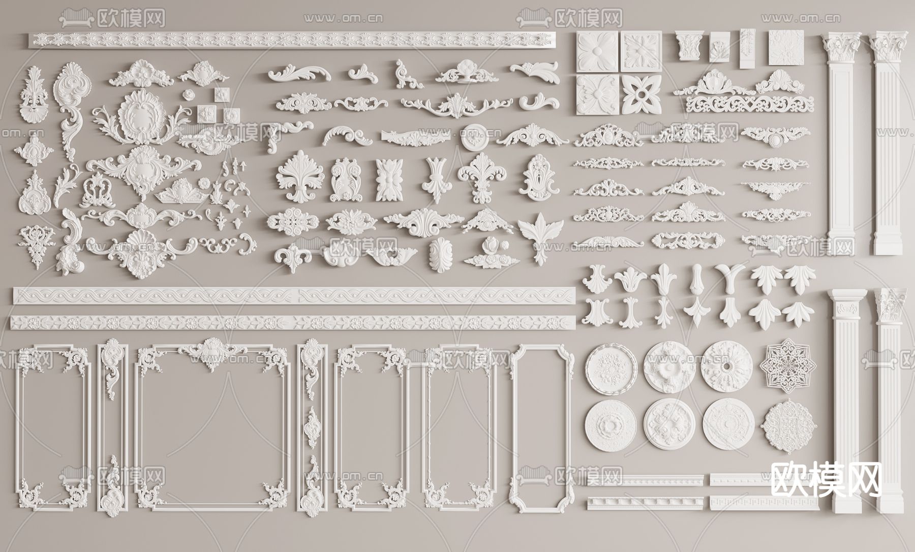 欧式石膏雕花 线条3d模型下载