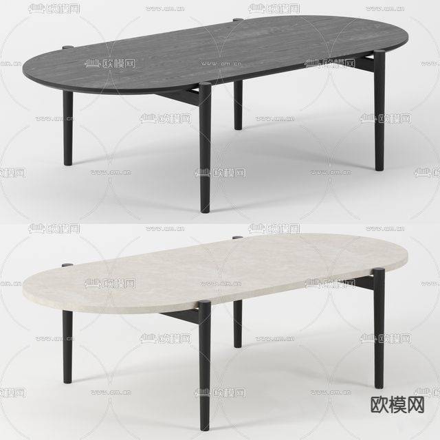 现代极简实木餐桌免费3d模型下载