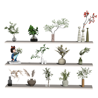  现代水生植物 盆栽组合su模型 