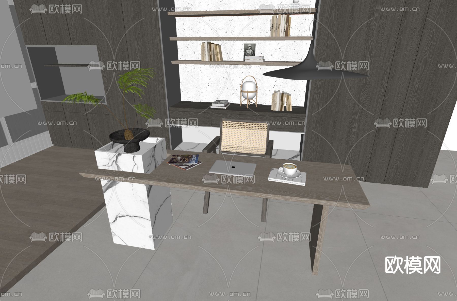 现代书桌椅su模型下载（渲染图2）