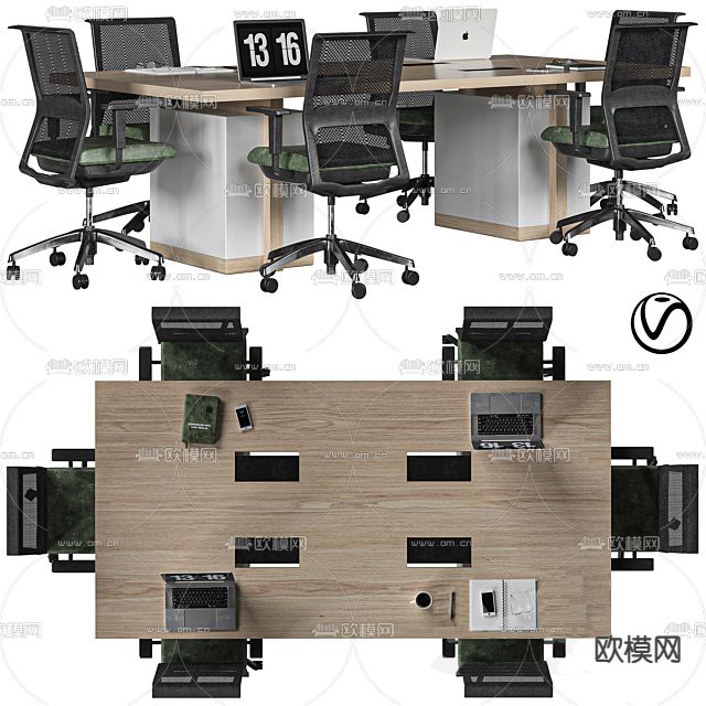 北欧简约实木会议桌免费3d模型下载
