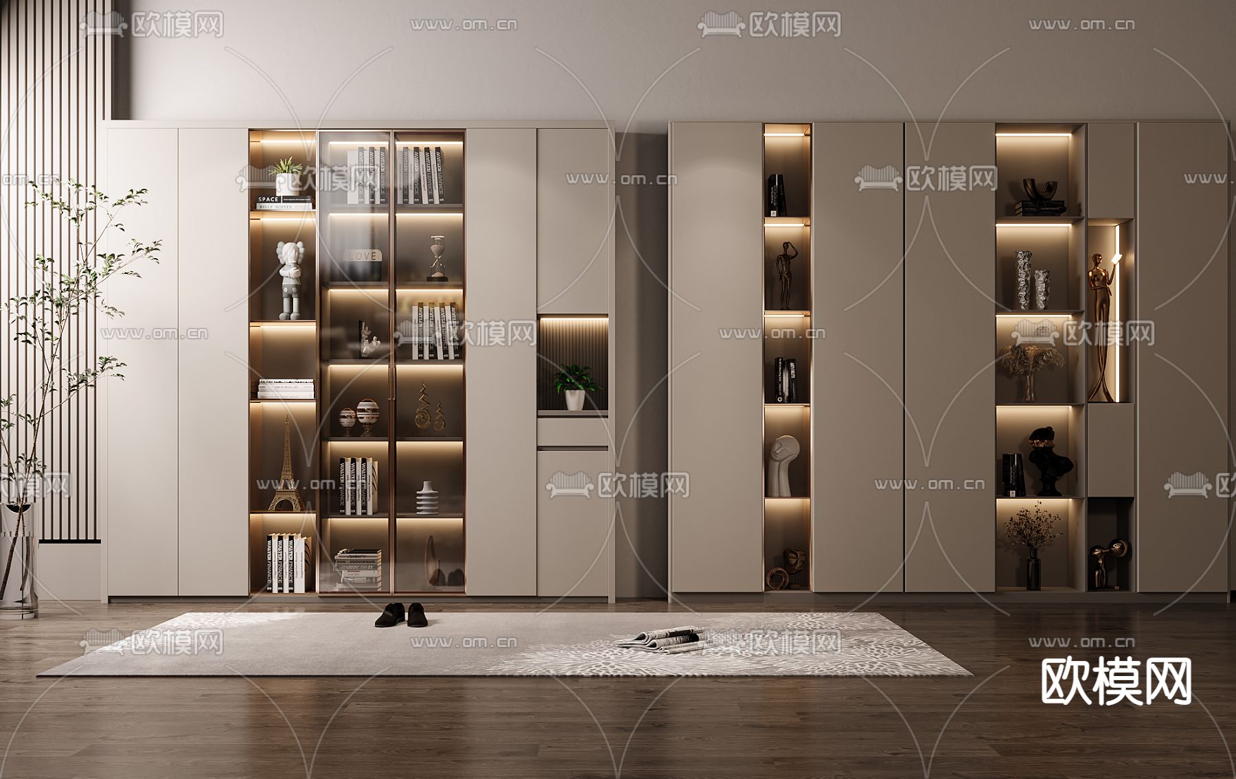 现代装饰柜 书柜3d模型下载_ID13029836_3dmax免费模型-欧模网