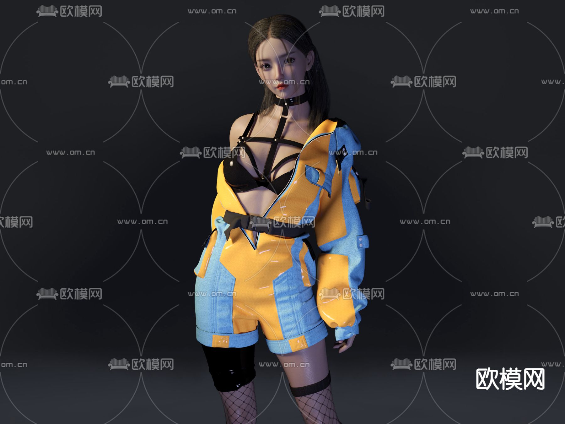 连体外套美女人物3d模型下载