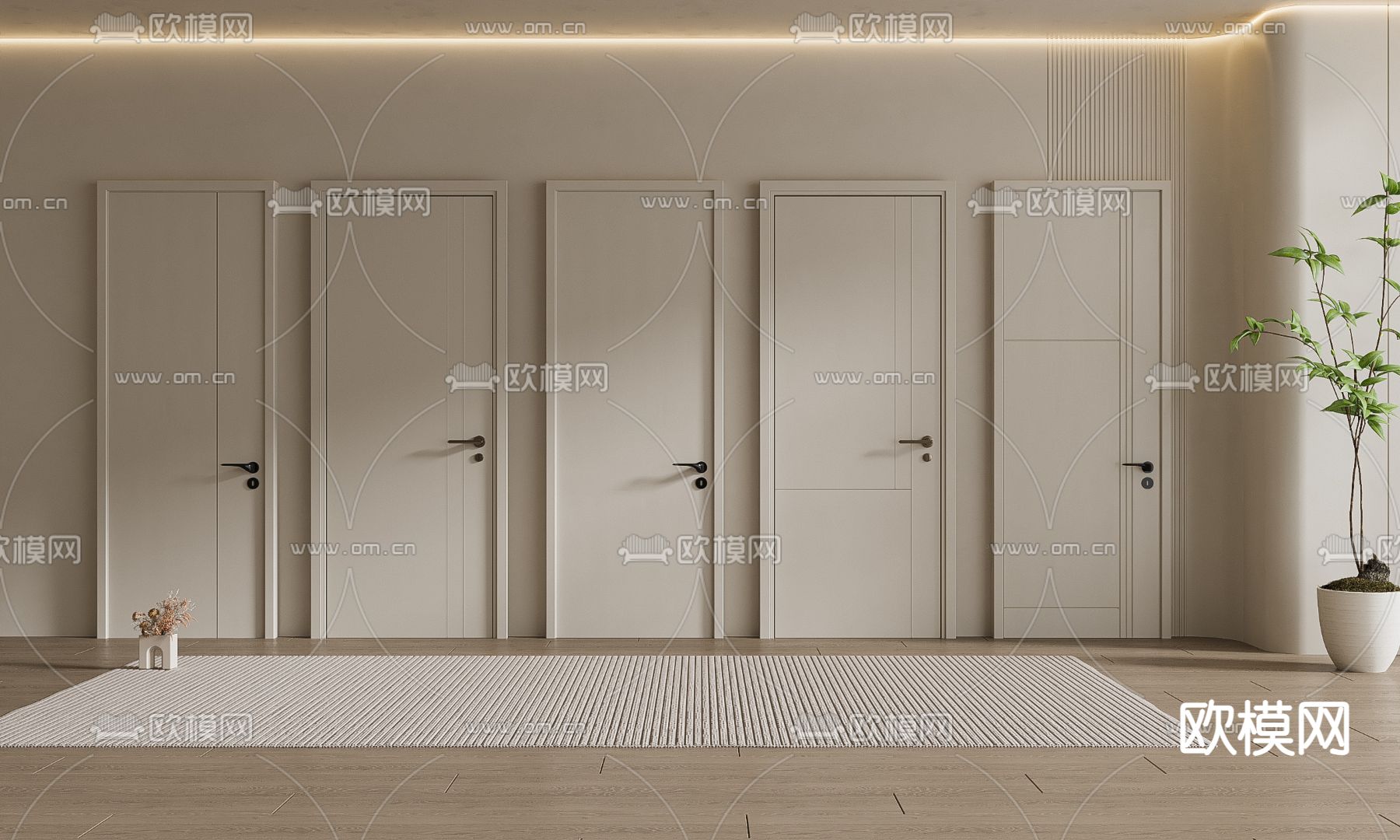 奶油风房门 隐形门 单开门3d模型下载_ID13030727_3dmax免费模型-欧模网