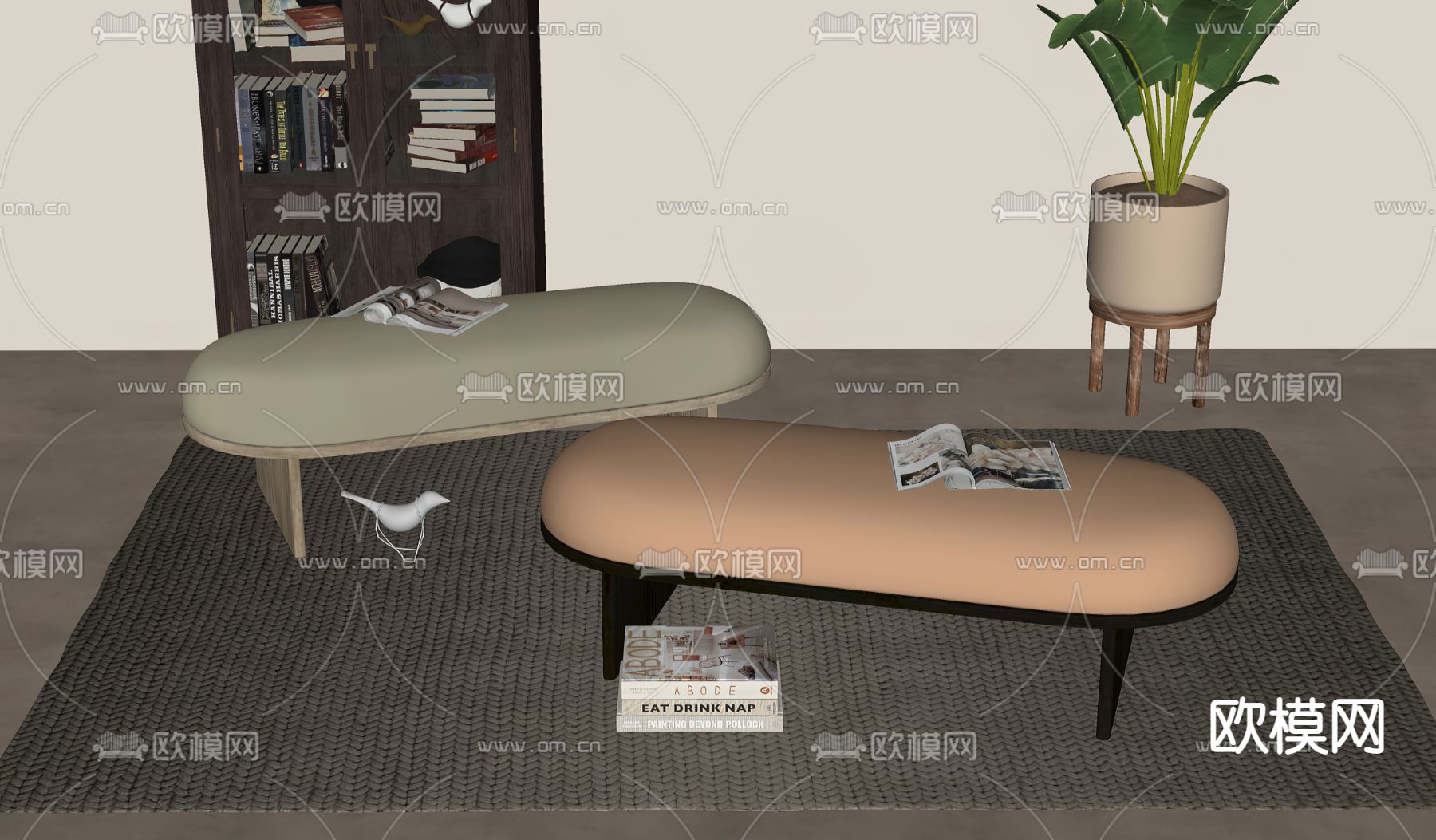 现代床尾凳su模型