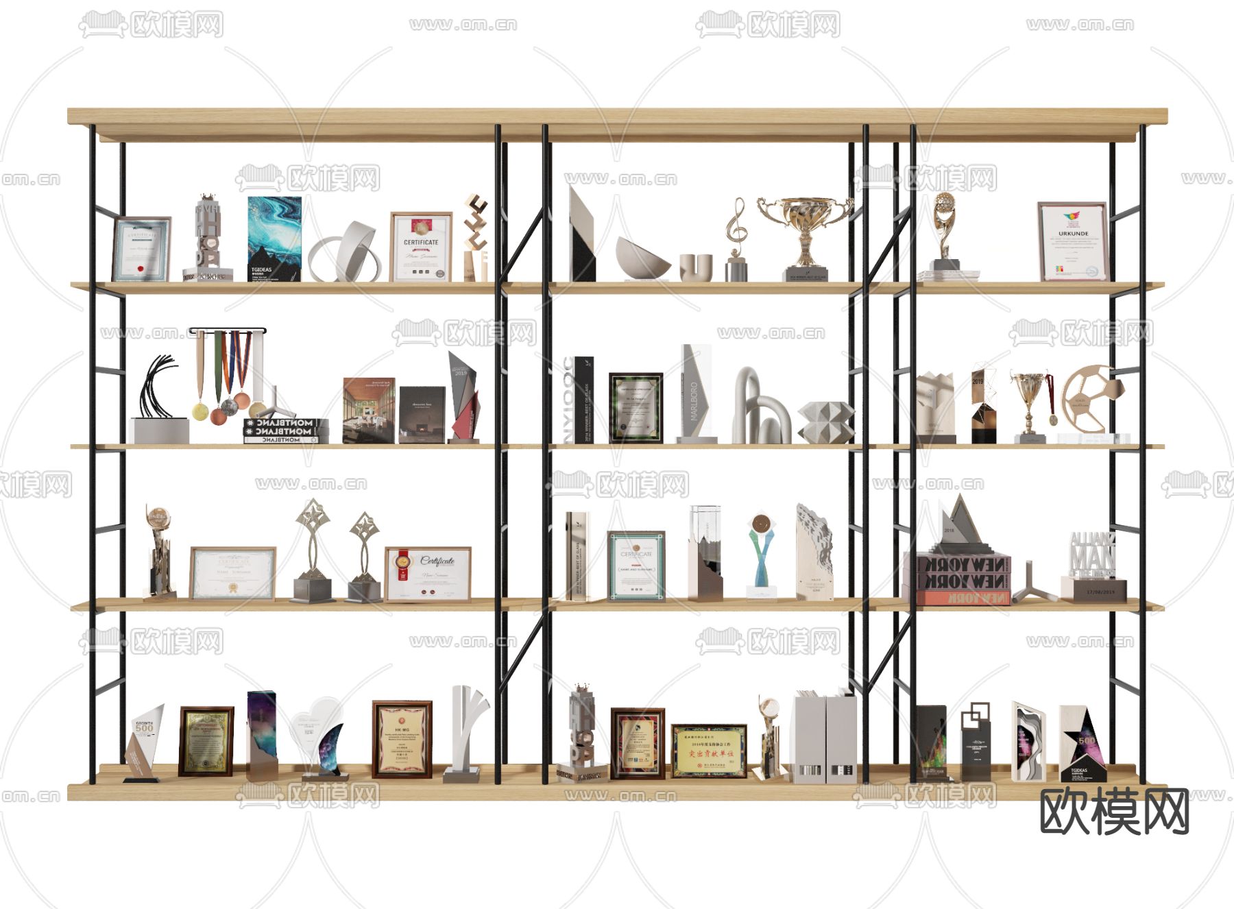 奖状奖杯 荣誉证书 奖章勋章3d模型下载