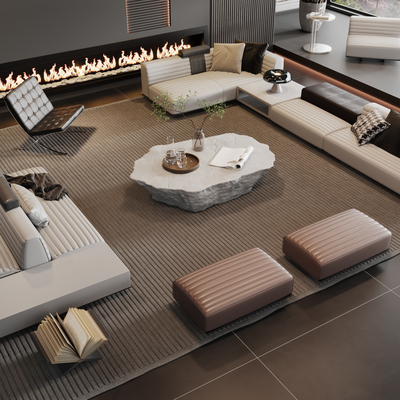  Minotti 米洛提 现代沙发茶几组合su模型 
