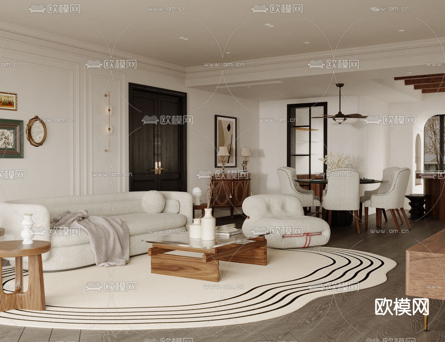 简欧客厅 餐厅3d模型下载_ID13030802_3dmax免费模型-欧模网
