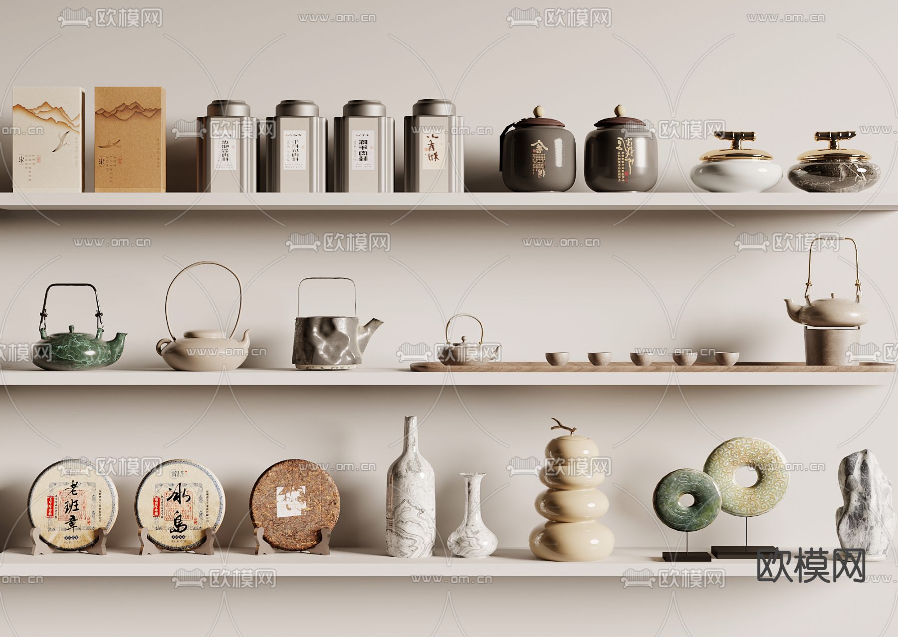 新中式茶具 茶壶 饰品摆件su模型下载（渲染图1）