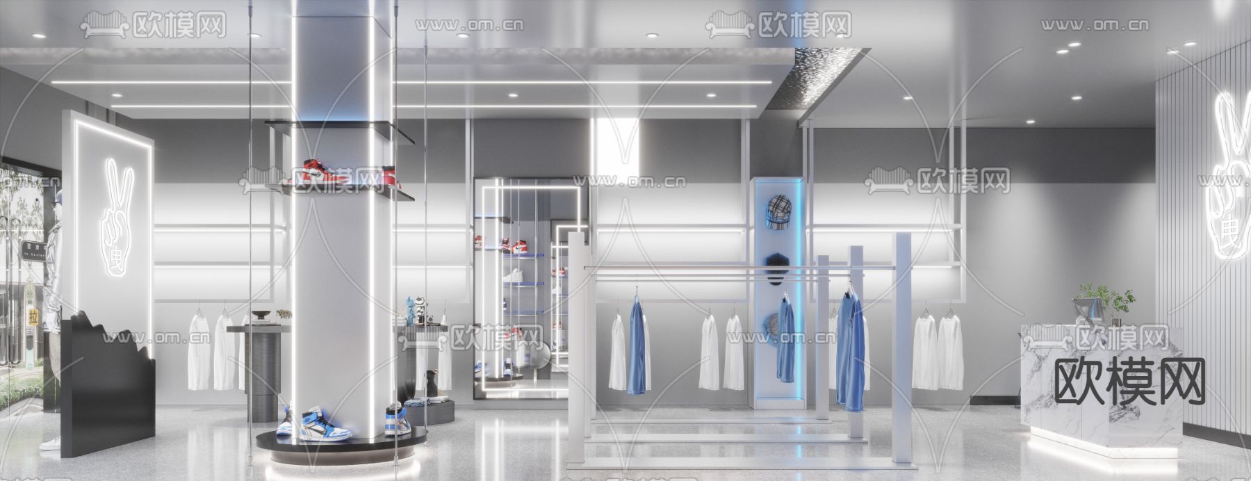 潮牌服装店 鞋店3d模型下载（渲染图3）